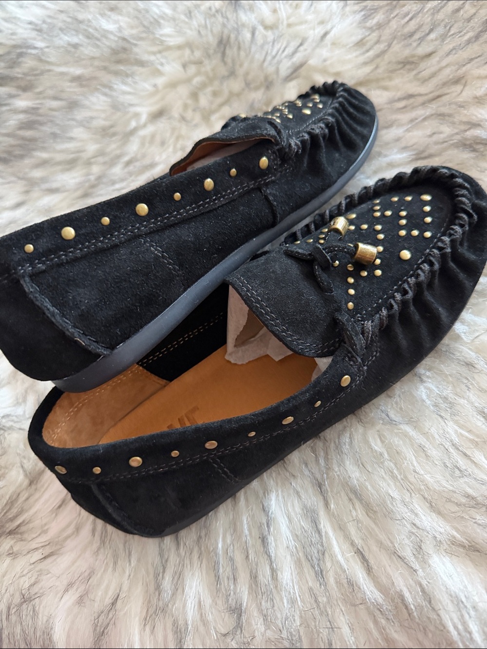 Frye Black Suede Studded Moccasin Loafers